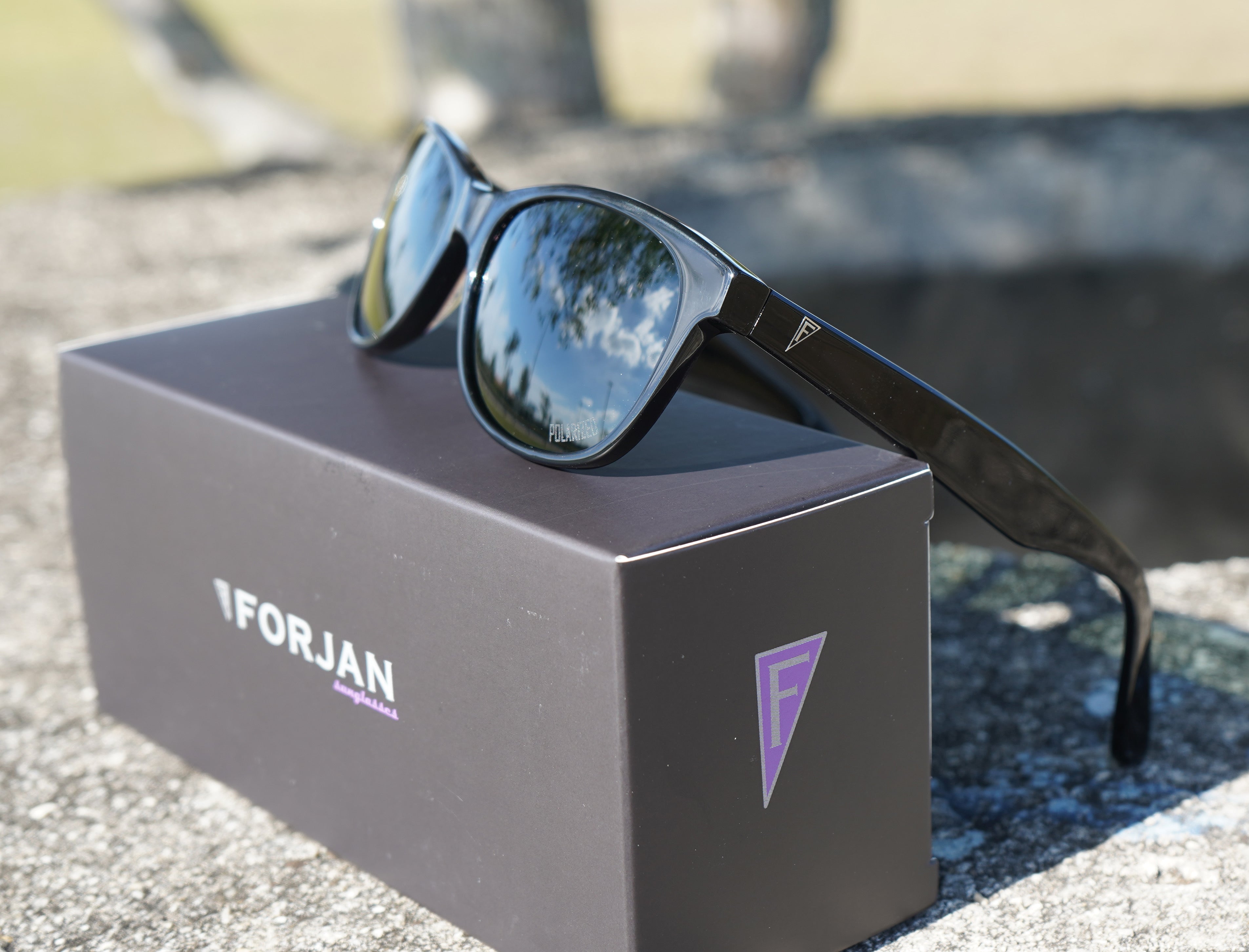 FORJAN Premium Italian Acetate Black Polished Frame with Real Glass Polarized Natural Green Smoke Lenses