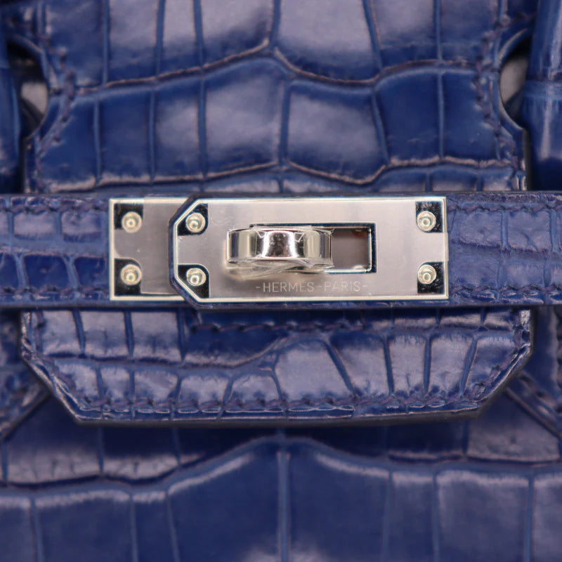 HERMÈS 25 BIRKIN SELLIER INDIGO AIZOME MATTE POROSUS CROCODILE PALLADIUM HARDWARE