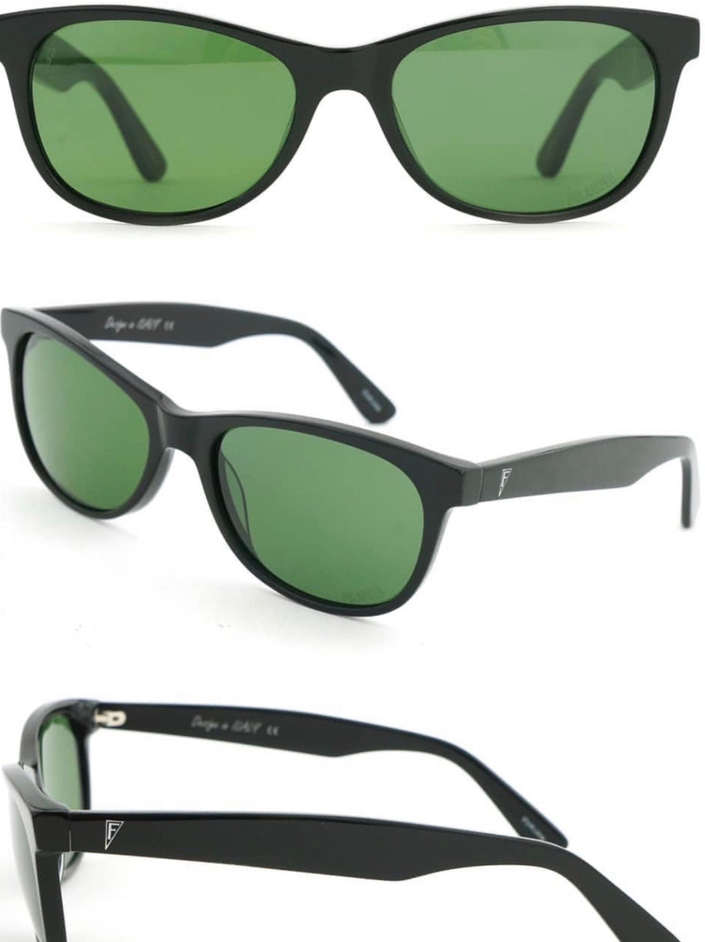 FORJAN Premium Italian Acetate Black Polished Frame with Real Glass Polarized Natural Green Smoke Lenses