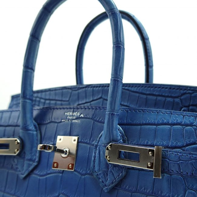 HERMÈS 25 BIRKIN SELLIER INDIGO AIZOME MATTE POROSUS CROCODILE PALLADIUM HARDWARE