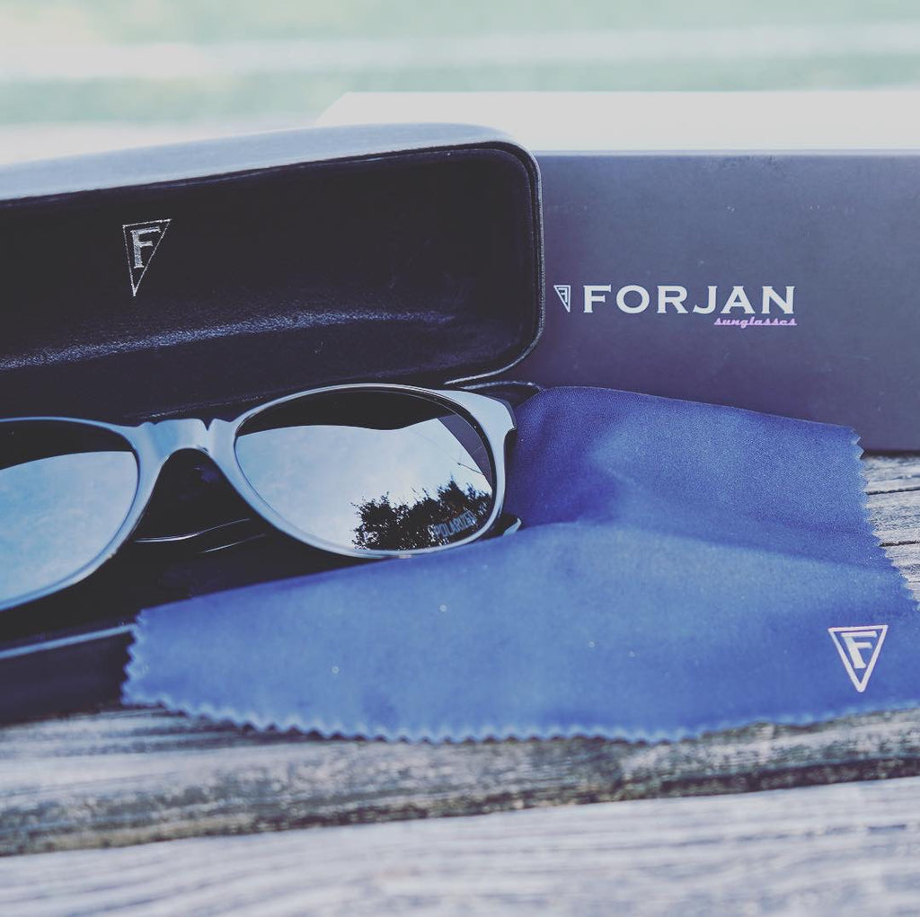 FORJAN Premium Italian Acetate Black Polished Frame with Real Glass Polarized Natural Green Smoke Lenses