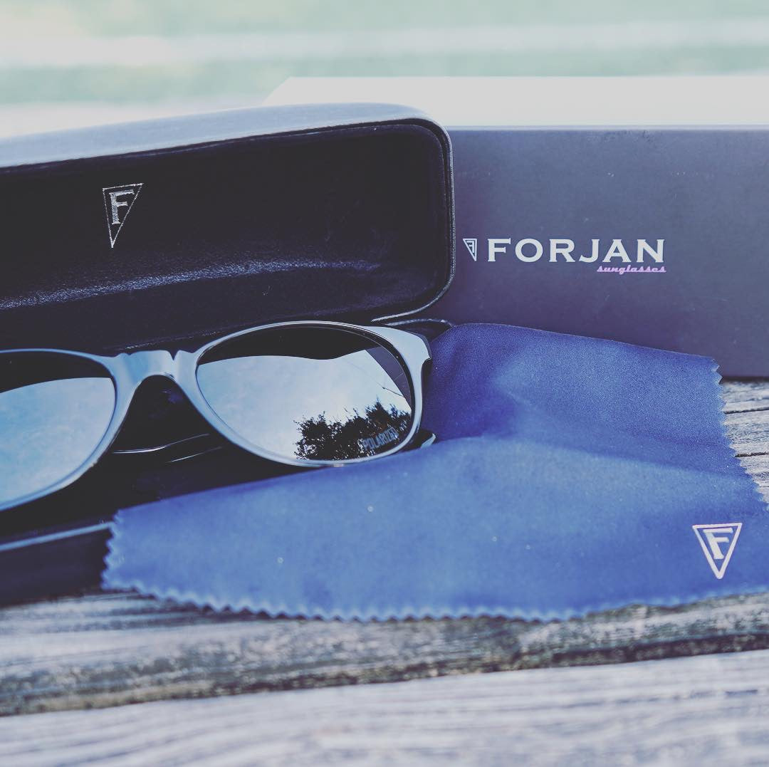 FORJAN Premium Italian Acetate Black Polished Frame with Real Glass Polarized Natural Green Smoke Lenses