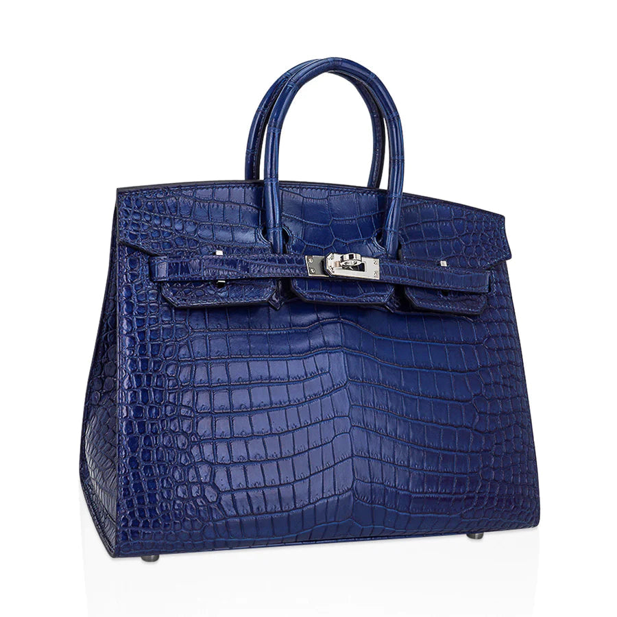 HERMÈS 25 BIRKIN SELLIER INDIGO AIZOME MATTE POROSUS CROCODILE PALLADIUM HARDWARE